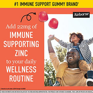 Airborne Zinc Gummies, Chewable Zinc Immune Support Supplement - Non-GMO Project Verified, Gluten & Gelatin Free - (60 count bottle), Grapefruit Flavor