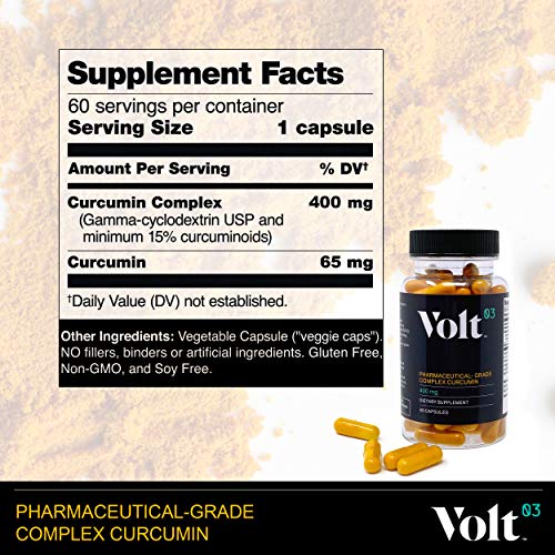 Volt03 Pharmaceutical-Grade Turmeric Curcumin Capsules | Curcumin Supplement with Anti-Aging Benefits | 60-Day Supply | Natural Anti-Inflammatory and Antioxidant for Immune Support | 400 mg