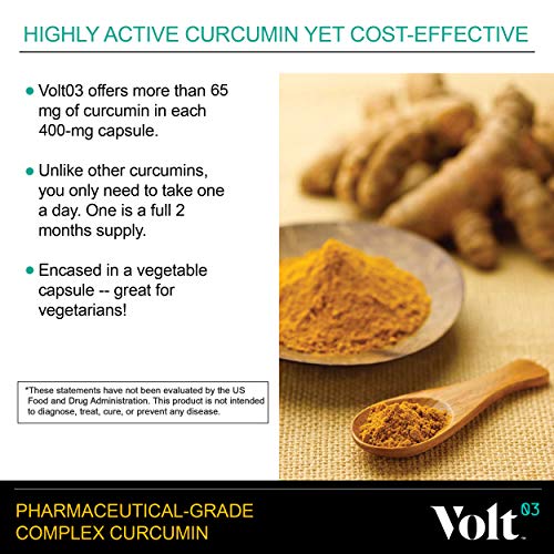 Volt03 Pharmaceutical-Grade Turmeric Curcumin Capsules | Curcumin Supplement with Anti-Aging Benefits | 60-Day Supply | Natural Anti-Inflammatory and Antioxidant for Immune Support | 400 mg