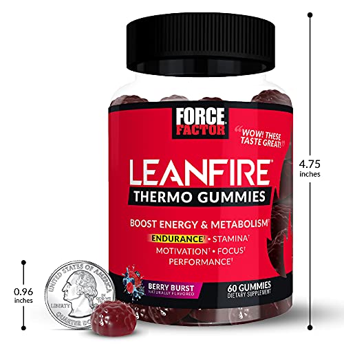 LeanFire Thermo Gummies with B12 Vitamins, Caffeine, & Green Coffee Bean, Boost Energy, Metabolism, Endurance, Stamina, Motivation, Focus, & Performance, Pre Workout Gummies, Force Factor, 60 Gummies