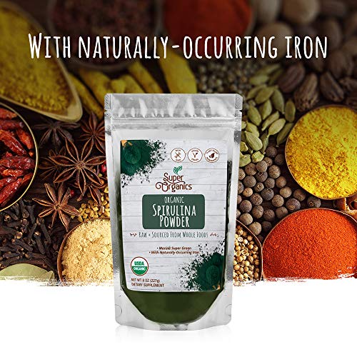 Super Organics Spirulina Powder | Naturally-Occurring Minerals – Organic, Vegan & Non-GMO, 8 Oz
