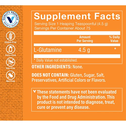 The Vitamin Shoppe LGlutamine Powder 4.5G, A Free Form Amino Acid, Supports Muscle Recovery Immune Health (12 Ounces Powder)