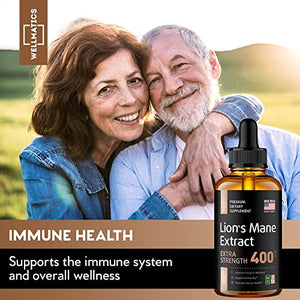 Lions Mane Mushroom Supplement - Made in USA - Brain Supplement for Focus, Memory, Clarity, Cognition - Extra Strength Brain Vitamins - Natural & Vegan Lion's Mane Extract - 2 fl oz