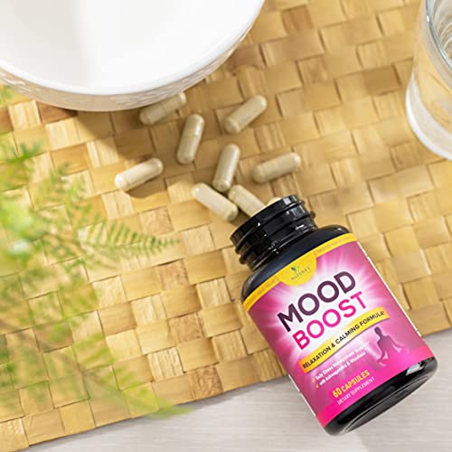Stress Support Supplement 1000mg, Natural Herbal Formula for Calm, Positive Mood, Relaxation - Made in USA - with Ashwagandha, Niacin, L-Theanine, Rhodiola Rosea, 5-Htp - 60 Capsules