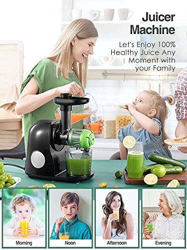 Slow Masticating Juicer Extractor Professional Machine, Cold Press Juicer with Quiet Motor and Reverse Function, High Nutrient Fruit and Vegetable Juice with Juice Jug & Brush for Cleaning