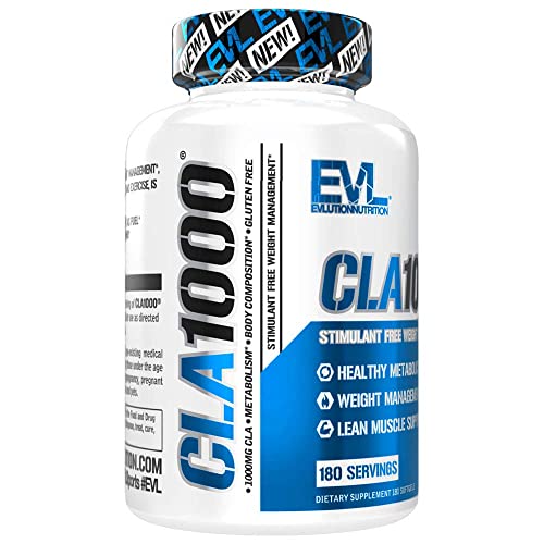 Evlution Nutrition CLA 1000, Conjugated Linoleic Acid, Weight Loss Supplement, Metabolism Support, Stimulant-Free (180 Servings)