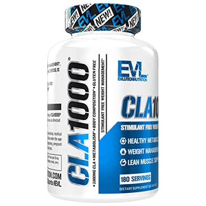Evlution Nutrition CLA 1000, Conjugated Linoleic Acid, Weight Loss Supplement, Metabolism Support, Stimulant-Free (180 Servings)