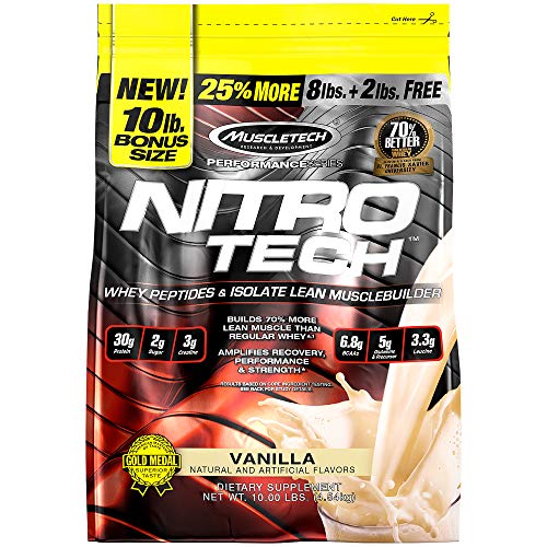 Whey Protein Powder | MuscleTech Nitro-Tech Whey Protein Isolate & Peptides | Lean Protein Powder for Muscle Gain | Muscle Builder for Men & Women | Sports Nutrition | Vanilla, 10 lb (100 Servings)
