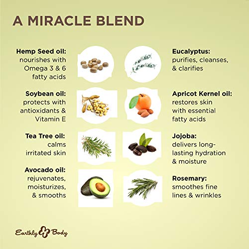 Earthly Body Miracle Oil, 1 fl. oz. - 2 Pack - 100% Natural Tea Tree Oil, Hemp Seed Oil & Vitamin E - Moisturizer, Calms Skin Irritations, Helps Smooth Wrinkles - Gluten Free, 100% Vegan