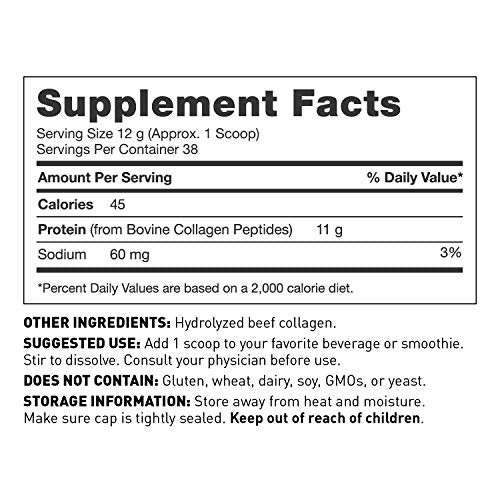 Collagen Peptides Protein Powder Unflavored by Dr. Amy Myers (16 oz) - Grass-Fed Collagen Protein Powder, Non-GMO, Gluten Free, Keto Friendly - Supports Hair, Skin, Nails, Bone & Joint Health