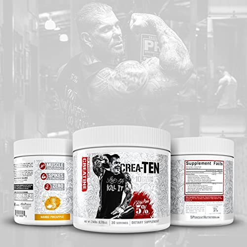 Rich Piana 5% Nutrition CreaTEN 10-in-1 Formula | Flavored Creatine Powder for Muscle Gain | Enhance Power, Strength, Endurance, & Recovery | 8.78 oz, 30 Srvngs (Mango Pineapple)