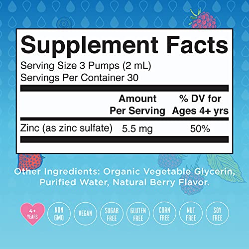USDA Organic Kids Liquid Ionic Zinc by MaryRuth's | Vegan Liquid Zinc Sulfate + Organic Glycerin | Immune Support & Cognitive Development | Formulated for Ages 4-13 | 2oz
