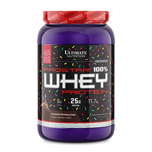Ultimate Nutrition Prostar Whey Protein Powder, Low Carb Protein Shake with Bcaas, Blend of Whey Protein Isolate Concentrate and Peptides, 25 Grams of Protein, Keto Friendly, 2 Pounds, Chocolate Birthday Cake