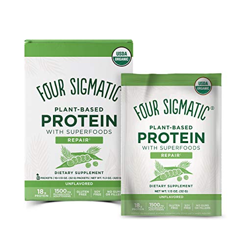 Four Sigmatic Superfood Protein, Organic Plant-Based Protein with Chaga Mushroom & Ashwagandha, Supports Immune Function & Muscle Repair, Portable + Unflavored, 10 Count