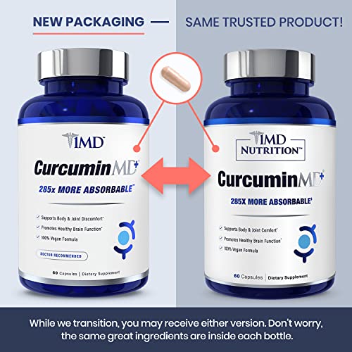 1MD Nutrition CurcuminMD Plus - Turmeric Curcumin with Boswellia Serrata - 285x More Absorbable | Joint Stiffness, Muscle Recovery, and Mood Support | 60 Capsules