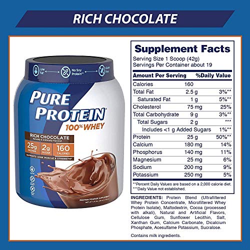 Whey Protein Powder by Pure Protein, Gluten Free, Rich Chocolate, 1.75 lbs, 2 Pack
