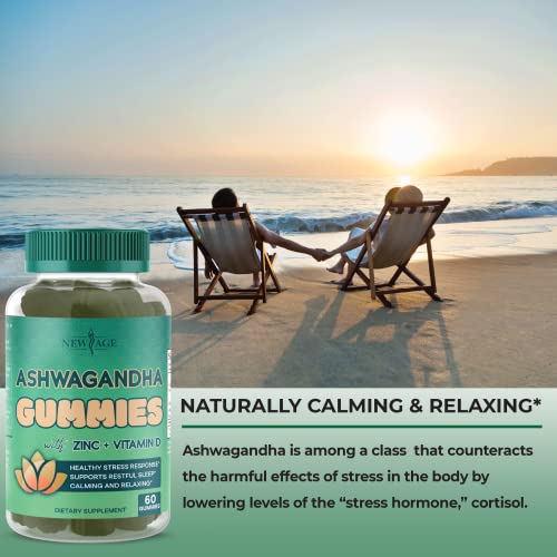 Ashwagandha Gummies by NEW AGE – with Vitamin D & Zinc - Supports Healthy Stress Response - Vegetarian – Vegan – Non-GMO – Gluten-Free – Dairy-Free – Gelatin-Free -120 Count - 2-Pack