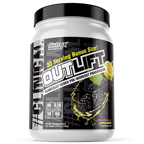 Nutrex Research Outlift Value Size | Clinically Dosed Pre-Workout Powerhouse, Citrulline, BCAA, Creatine, Beta-Alanine, Taurine, Banned Substance Free |30 Servings (BlackBerry Lemonade)