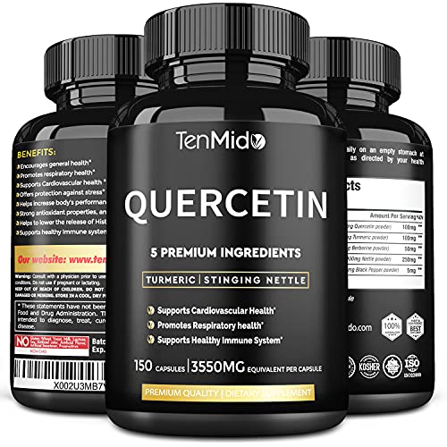 Quercetin Capsules 3550mg, 5 Months Supply & Berberine, Stinging Nettle, Turmeric, Black Pepper | Promotes Cardiovascular, Respiratory Health, Supports Immune | Powerful Antioxidant, Anti Inflammatory