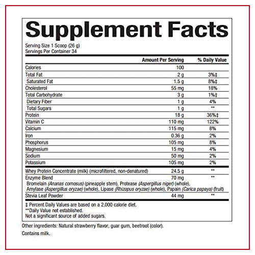 Whey Factors by Natural Factors, Grass Fed Whey Protein Concentrate, Aids Muscle Development and Immune Health, Strawberry, 2 lb
