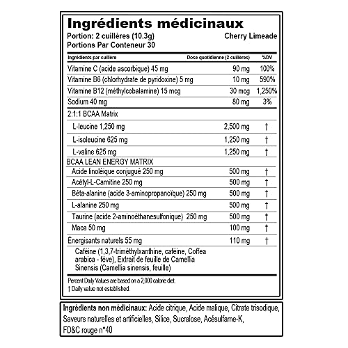 Evlution Nutrition BCAA Lean Energy - Essential BCAA Amino Acids + Vitamin C, Fat Burning & Natural Energy, Performance, Immune Support, Lean Muscle, Recovery, Pre Workout, 30 Serve, Cherry Limeade