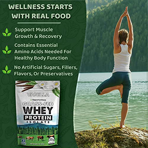 Vanilla Whey Protein Powder - Grass Fed Whey Isolate + Real Sugar & Vanilla Flavor - Perfect for Shakes, Smoothies, Drinks, Cooking & Baking - Non GMO & Gluten Free - 1 lb