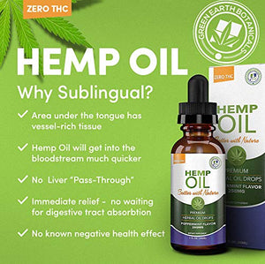 Hemp Oil 250mg for Fast Relief :: Anxiety, Inflammation, Pain, Sleep, Nausea, Depression :: MCT Oil Packed with Omega 3,6 Fatty Acids :: Better with Nature 30 Day Supply :: Peppermint Flavor