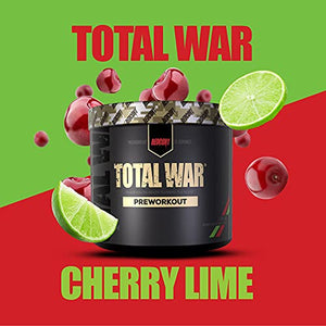 Redcon1 - Total War - Preworkout - All New (15 Servings) (Cherry Lime) Boost Energy, Long Lasting Endurance, Laser Like Focus, Citrulline Malate, Beta-Alanine, Keto Friendly