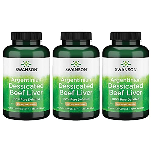 Swanson Argentinian Desiccated Beef Liver - 100% Pure Defatted 500 mg 120 Caps 3 Pack