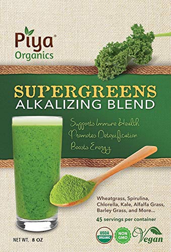Supergreens Alkalizing Blend - Organic Smoothie Powder. Wheatgrass, Spirulina, Kale, Chlorella, Alfalfa Grass & More. Vegan, Promotes Detox, Boosts Energy, Supports Immune Health.