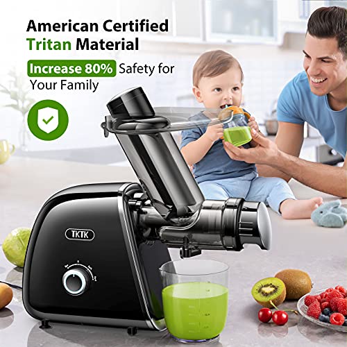 Slow Juicer, TKTK Wide Feed Chute Masticating Juicer Extractor with 2-Speed Modes, Cold Press Juicer 90% Juice Yield, Quiet European Engineered Motor & Easy to Clean with Recipe for Fruit & Vegetable