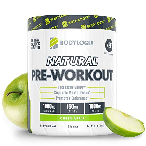 Bodylogix Natural Pre-Workout Powder, NSF Certified, Green Apple, 30 Servings