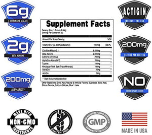 Bucked Up Pre Workout 6 Grams Citrulline, 2 Grams Beta Alanine, and 3 Other Registered trademarked Ingredients (Blue Raz)