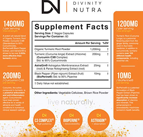 Turmeric Curcumin Supplement with BioPerine (Black Pepper Extract) and C3 Complex - Anti-Inflammatory & Joint Support - Max Strength 95% Curcuminoids - 120 Veggie Capsules (2 Month Supply)