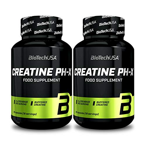 BIOTECH USA CREATINE PH-X | Buffered Creatine Monohydrate | Muscle Mass Growth | Bodybuilding Pills (180 Capsules = 2 Bottles)