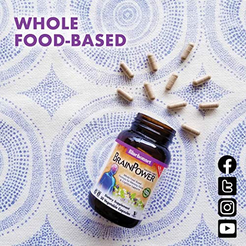 Bluebonnet Targeted Choice BrainPower WholeFood Based Nootropic Blend Supports Memory, Focus, Cognitive Health - Bacopa, Lions Mane, Blueberry & More - Non-GMO, Gluten-Free, Vegan - 60 Veggie Capsules