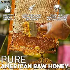 American Raw Honey - Royal Blend - Raw Honey with Royal Jelly and Bee Pollen, Full of Antioxidants and Essential Nutrients (10 oz. / 285g) - Energizing, Hormone Support, Immunity