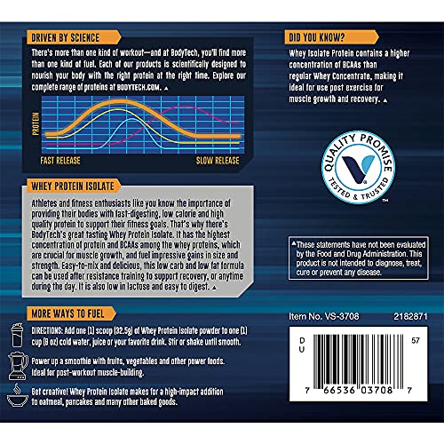 Whey Protein Isolate Powder with 25 Grams of Protein per Serving, BCAA's Ideal for Post Workout Muscle Building and Growth, Contains Milk and Soy, Peanut Butter (1.5 Pounds) by BodyTech