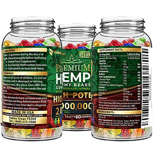 Wellution Hemp Gummies 2,000,000 XXL high Potency - Fruity Gummy Bear with Hemp Oil, Natural Hemp Candy Supplements for Soreness, Stress & Inflammation Relief, Promotes Sleep & Calm Mood