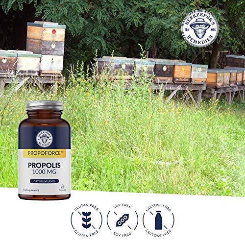 Beekeeper’s Remedies Propoforce Propolis Capsules 1000mg | 60 High Strength Propolis Capsules | Natural Immune System Support, Sore Throat Relief and Powerful Antioxidant