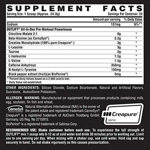 Nutrex Research Outlift, Clinically Dosed Pre-Workout Powerhouse, Citrulline, BCAA, Creatine, Beta-Alanine, Taurine, Banned Substance Free, Fruit Punch, 20 Servings