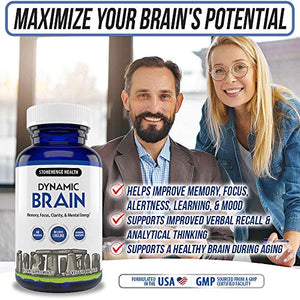 Stonehenge Health Dynamic Brain Supplement – Memory, Focus, & Clarity– Formulated with 40 Unique Nootropic Ingredients Including Phosphatidylserine, Bacopa Monnieri, and Huperzine A (1 Pack)