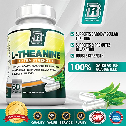 BRI L-Theanine 200mg Supplement Enhanced with 100mg Inositol for Relaxation, Anxiety and Stress Relief, Restful Sleep and Mood Boost (60 Count)