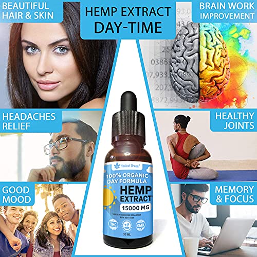 2-Pack Vegan Hemp Seed Oil CO2 Extract - New Day & Night Formula - 15,000mg & 30,000mg - 100% Organic Hemp Extract of Omega 3-6-9 for Skin, Hair and Focus