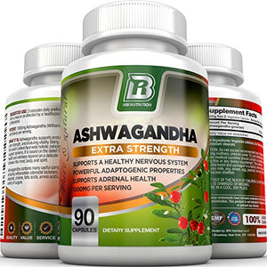 BRI Nutrition Ashwagandha - Supports Healthy Mood, Energy Levels & Calm State of Mind - 1400mg Per Service (90 Count)