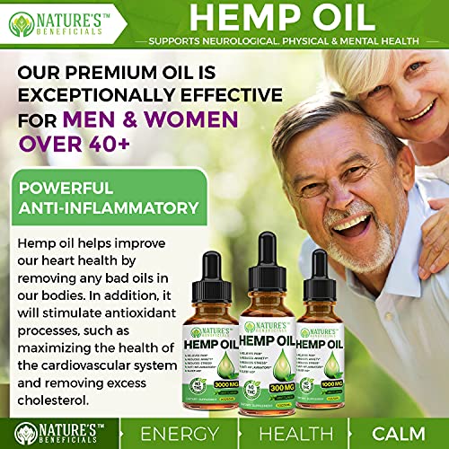 Organic Hemp Oil Extract Drops 3000mg - Ultra Premium Pain Relief Anti-Inflammatory, Stress & Anxiety Relief, Joint Support, Sleep Aid, Omega Fatty Acids 3 6 9, Non-GMO Ultra-Pure CO2 Extracted