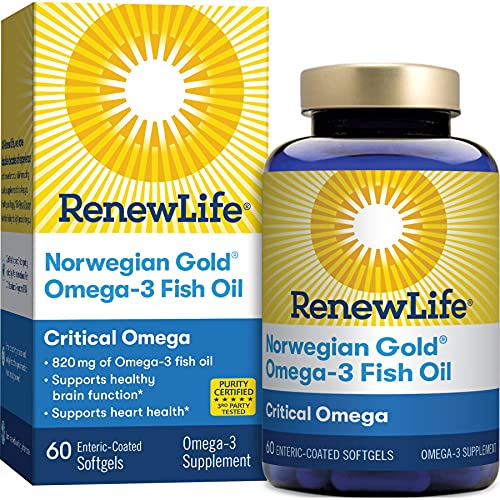 Renew Life Norwegian Gold Adult Fish Oil - Critical Omega, Fish Oil Omega-3 Supplement - Gluten & Dairy Free - 60 Burp-Free Softgel Capsules