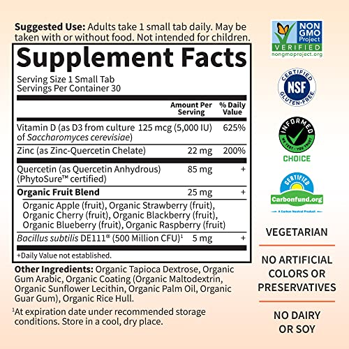Garden of Life Quercetin Zinc Once Daily Immune Support Supplement with Vitamin D3 for Bone Health, Breast Health & Skin Health – Dr Formulated – Gluten Free, Non GMO, Carbon Neutral – 30 Mini Tabs