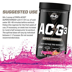 PMD Sports ACG3 Supercharged - Pre Workout - Powerful Strength, High Energy, Maximize Mental Focus, Endurance, Optimum Workout Performance for Men and Women - Flex On The Beach (60 Servings)