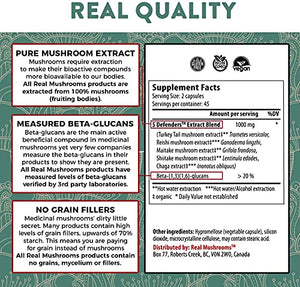 Real Mushrooms 5 Defenders Mushroom Supplements for Immune Support (200ct) Promote Better Overall Wellbeing w/ Chaga, Shiitake, Maitake, Turkey Tail, & Reishi Mushroom | Vegan, Non-GMO